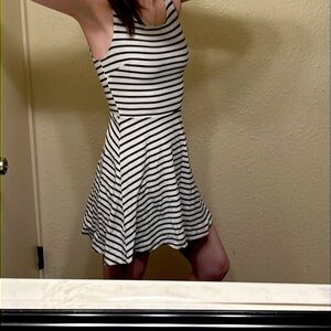 CUTE Striped Sundress! Navy Blue lines on a white mini dress with tank straps